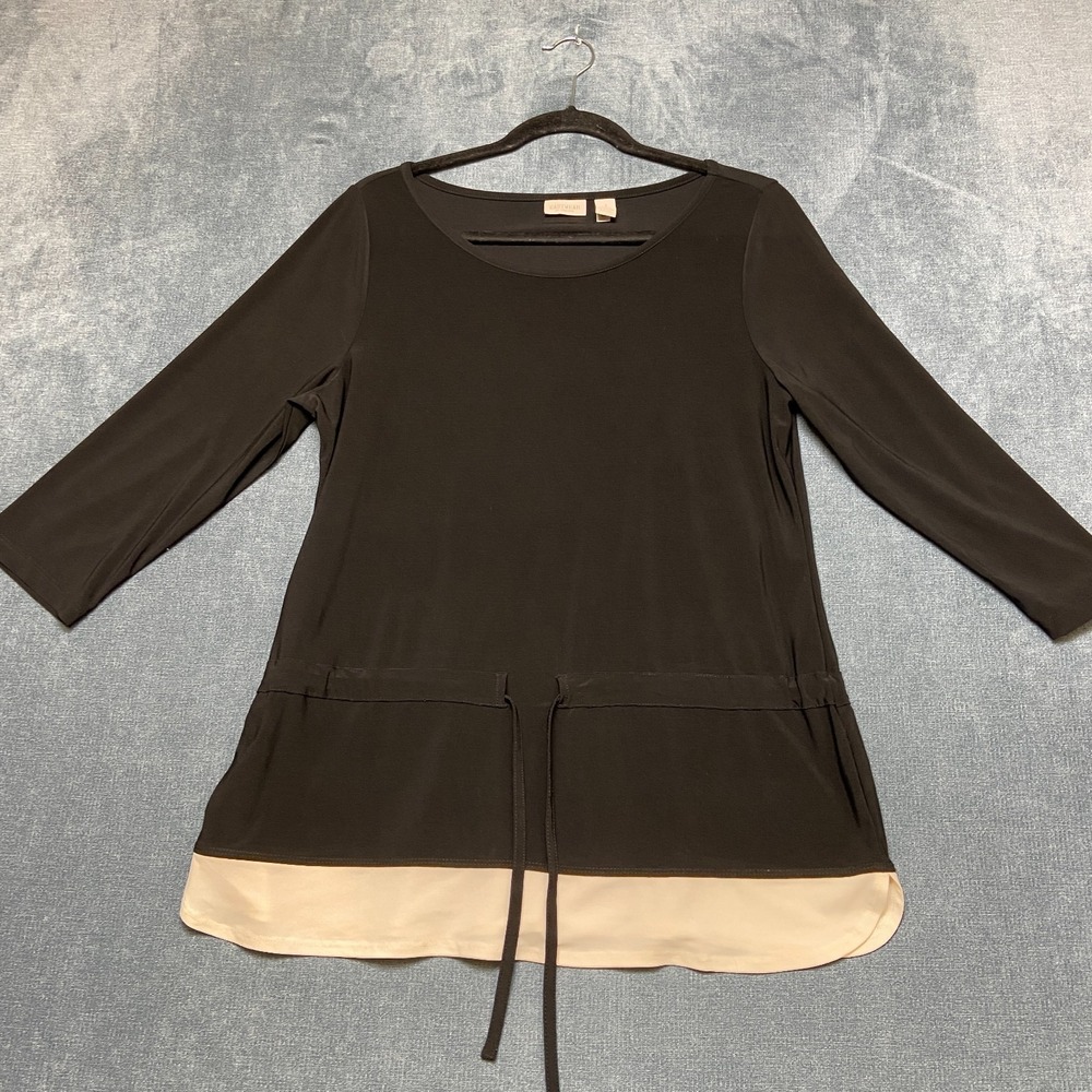 Easywear‎ by Chico's Blouse Top Women 1 Black Stretch Tie Waist Slit Round Neck